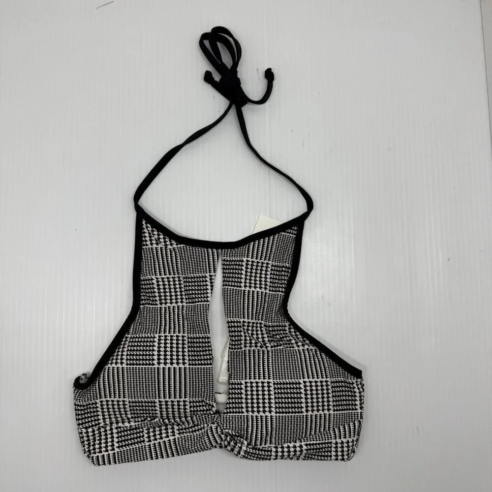 L Space Women Multi Black White Halter Front Cutout Jessy Bikini Top Size Small